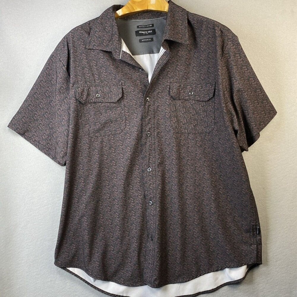 Kenneth Cole Button Up Shirt Men's 2X Short Sleeve Stretch Lightweight Woven EUC